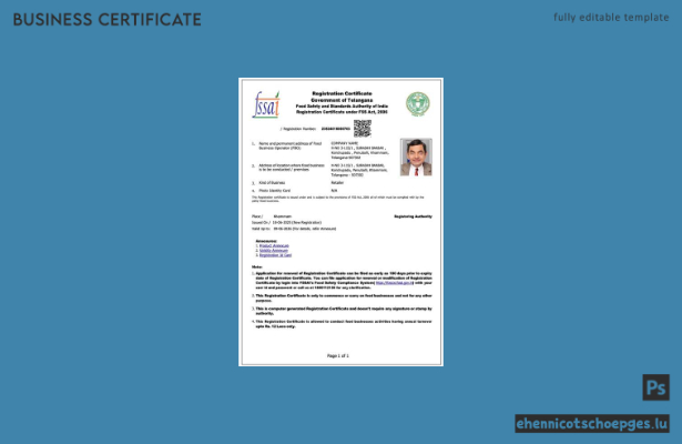 Beispiel- und PDF-Vorschau des Firmenregistrierungszertifikats aus Telangana, Indien